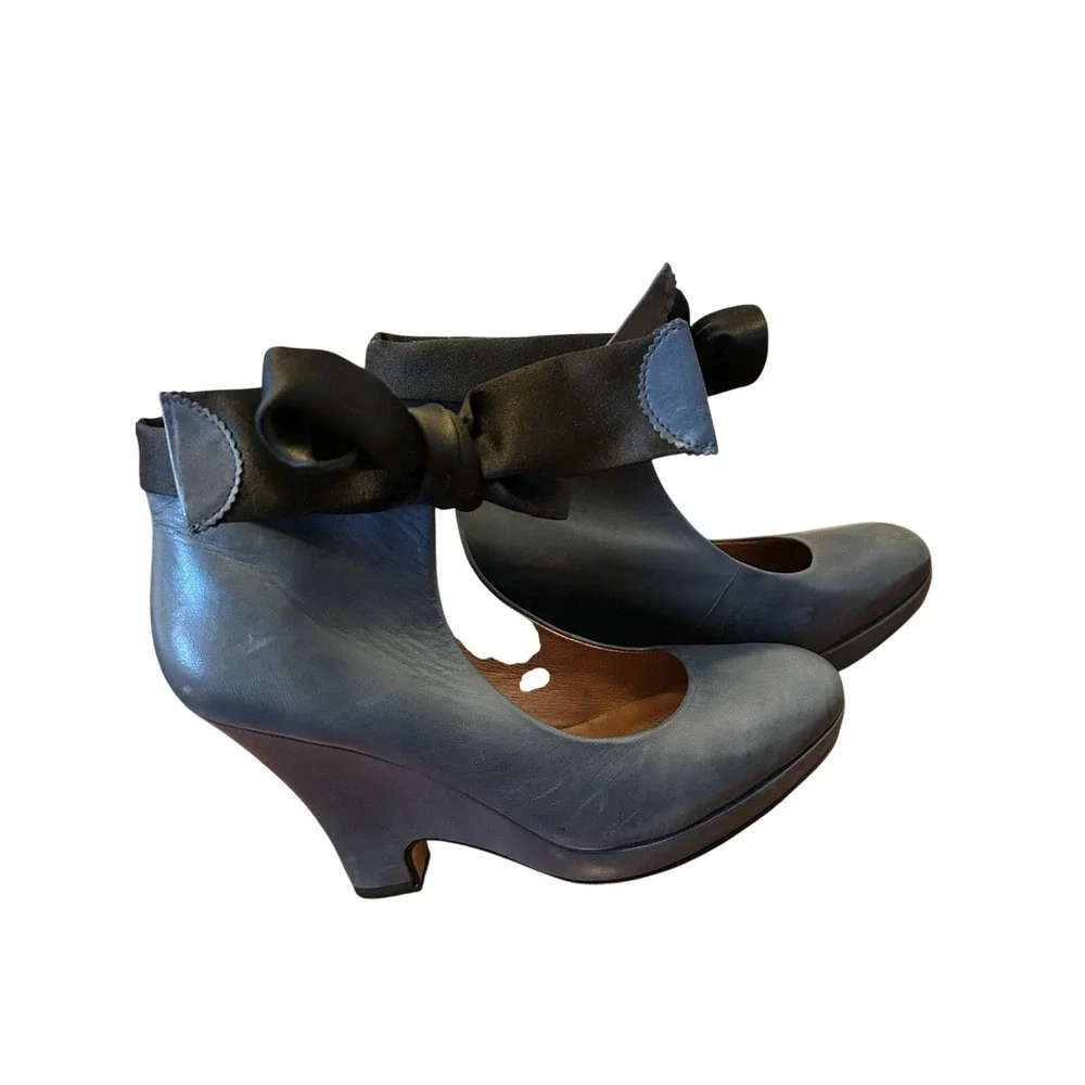 Corso Como Women's Leather Dodie Bow Tie Wedge Shoes Size‎ 7,5 Blue Comfortable